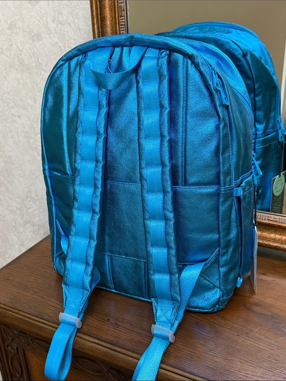 STATE Teal Metallic Kane Kids Large Backpack.